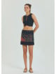 Snap Closure Patchwork Wrap Black Mini Skirt 4669